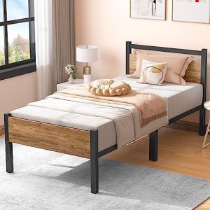 Yornoli Single Bed Frame with Wood Headboard