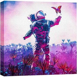 wall26 Canvas Print Wall Art Astronaut in Cosmic Nebula Butterfly Garden Astronomy & Space Fantasy & Sci-Fi Digital Art Pop Art Decorative Futuristic Cool for Living Room, Bedroom, Office - 12"x12"