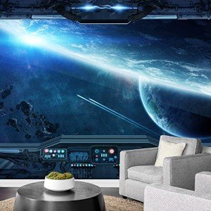 wall26 Removable Wall Sticker/Wall Mural Cosmic Space Station View Solar Flare Astronomy & Space Sci-Fi Fantasy Digital Art Realism Decorative Interstellar for Living Room, Bedroom, Office - 100"x144"