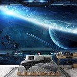 wall26 Removable Wall Sticker/Wall Mural Cosmic Space Station View Solar Flare Astronomy & Space Sci-Fi Fantasy Digital Art Realism Decorative Interstellar for Living Room, Bedroom, Office - 100"x144"