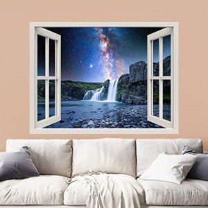 wall26 Removable Wall Sticker/Wall Mural Fantasy Sci-Fi Milky Way Galaxy Waterfall Astronomy & Space Nature Digital Art Realism Rustic Landscape Colorful for Living Room, Bedroom, Office - 24"x32"