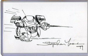 Stephen Youll Robot Droid Sci-Fi Original Sketch 3x5 Index Card Signed Autograph