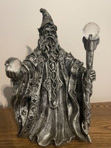Wizard Statue Figure Crystal Magic Sci Fi Midevil Orb Wand 8.5 Inches Tall