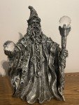 Wizard Statue Figure Crystal Magic Sci Fi Midevil Orb Wand 8.5 Inches Tall