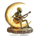 Alien Figurine, Collectible Alien Figure, Unique Desk Sculpture, Acrylic Decor Statues, Boho Alien Figurine and Acrylic Moon Guitarist Sculpture for Unique Desk and Coffee Table Decoration
