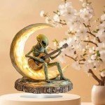 Alien Figurine, Collectible Alien Figure, Unique Desk Sculpture, Acrylic Decor Statues, Boho Alien Figurine and Acrylic Moon Guitarist Sculpture for Unique Desk and Coffee Table Decoration