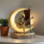 Alien Figurine, Collectible Alien Figure, Unique Desk Sculpture, Acrylic Decor Statues, Boho Alien Figurine and Acrylic Moon Guitarist Sculpture for Unique Desk and Coffee Table Decoration