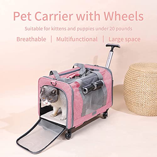 Foldable Pink Pet Carrier with Telescopic Walking Handle