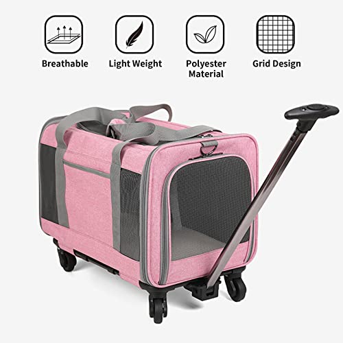 Foldable Pink Pet Carrier with Telescopic Walking Handle
