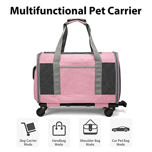 Foldable Pink Pet Carrier with Telescopic Walking Handle