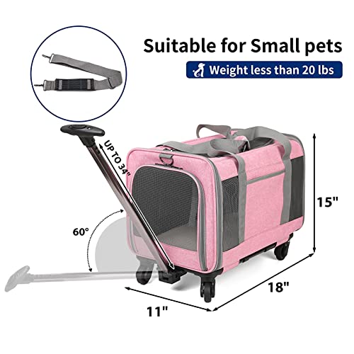 Foldable Pink Pet Carrier with Telescopic Walking Handle