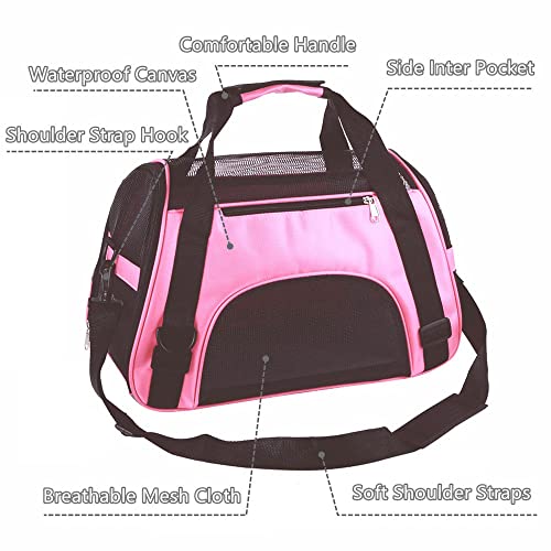 PYKESALY Cat Carrier, Airline Approved, Foldable, Breathable (Small, Pink)