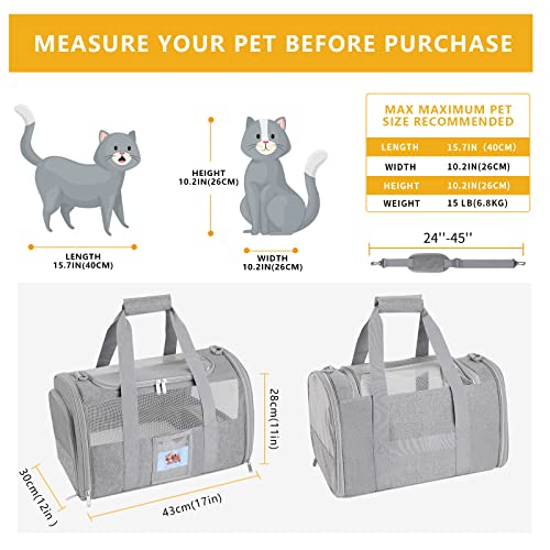 SECLATO Airline Approved Cat Carrier, Grey