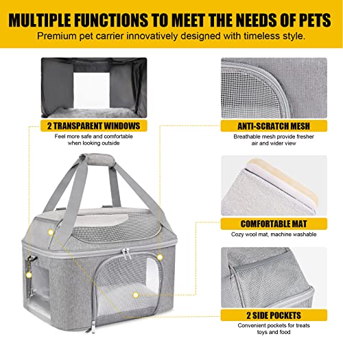 Large Cat Carrier for 2 Cats - Gray