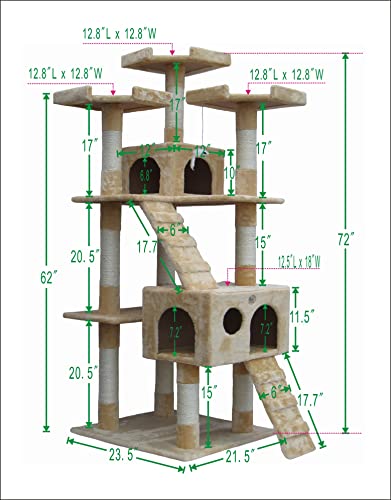 72" Premium Cat Tree with Scratching Posts & Condos