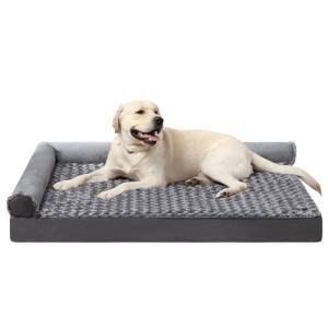 Orthopedic Plush L-Shaped Dog Couch Bed Gray