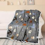Dog Print Sherpa Fleece Throw Blanket, Grey