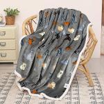 Dog Print Sherpa Fleece Throw Blanket, Grey