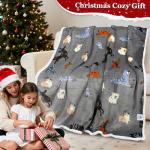 Dog Print Sherpa Fleece Throw Blanket, Grey