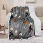Dog Print Sherpa Fleece Throw Blanket, Grey