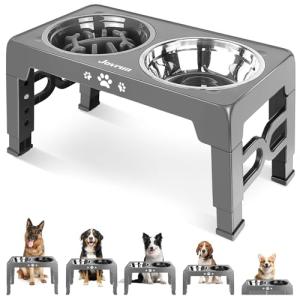 Adjustable Elevated Dog Bowls with Stainless Steel Dishes