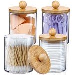 Bamboo Lid Qtip Holder Set - 4 Pack