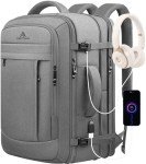 Carry On Backpack, 50L Extra Travel Laptop Backpack for Men Women, Big Bag Business Travel Essentials Gifts for men Flight Approved, 17 Inch Laptop Backpack Computer Bag Gifts for Him Men, Grey