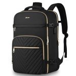 KROSIAS Travel Backpack for Women, Carry On Backpack for Airplanes Flight Approved, Waterproof Large Weekender Overnight Bag Fit 17 Inch Laptop with USB Charging Port, Black