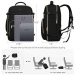 KROSIAS Travel Backpack for Women, Carry On Backpack for Airplanes Flight Approved, Waterproof Large Weekender Overnight Bag Fit 17 Inch Laptop with USB Charging Port, Black