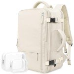 Rinlist Travel Backpack for Men Women, Airline Approved Carry-on Backpack Luggage, Personal Item Backpack Bag, Large Gym Work Backpack, Beige