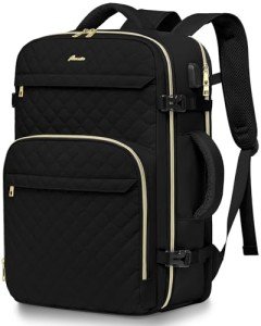 Carry On Women Travel Backpack: TSA Flight Approved Personal Item Backpacks Large 40L Waterproof Luggage Suitcase Backpack Fit 17 Inch Laptop Weekender Overnight Traveling Bag with USB Charge Black