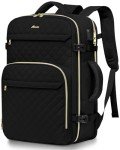 Carry On Women Travel Backpack: TSA Flight Approved Personal Item Backpacks Large 40L Waterproof Luggage Suitcase Backpack Fit 17 Inch Laptop Weekender Overnight Traveling Bag with USB Charge Black