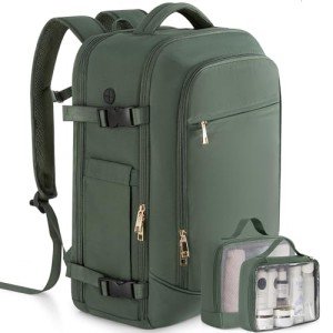 Rinlist Carry on Backpack, Flight-approved Backpack for Traveling, 40L Personal Item Travel Backpack, Peacock Green