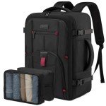 LOVEVOOK Travel Laptop Backpack for Men, 35L Large Carry On Backpack Personal Item Size, Airline Approved Waterproof Bookbag with 2 Packing Cubes Fits 15.6" Laptop, Black