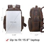 TIDING Full Grain Leather Backpack for Men 15.6 Inch Laptop Bag Large Capacity Business Travel Hiking Shoulder Daypacks