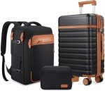 UKEIN Luggage Sets 3 Piece, Carry On Luggage 20 Inch With Spinner Wheels,PC Hardside Suitcase Set with TSA Lock,Durable Carry On Suitcase With Travel Backpack for Men (Black, 3 piece set (20inch))