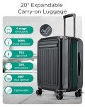 BAGSMART 20 inch Carry on Luggage with Spinner Wheel, Lightweight Carry on Suitcase TSA Lock, Hard Shell Carry on Luggage 22 x14 x 9 Airline Approved Travel Suitcase, Black
