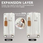 Joyway 3 Piece Set Hardside Expandable Luggage with USB Charging Port and Cup Holder, TSA Lock Spinner Wheels Suitcase for International Travel, Lightweight Carry On Checked Baggage, White