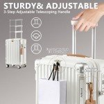 Joyway 3 Piece Set Hardside Expandable Luggage with USB Charging Port and Cup Holder, TSA Lock Spinner Wheels Suitcase for International Travel, Lightweight Carry On Checked Baggage, White
