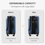 LEVEL8 Grace Carry on Luggage Airline Approved, 20 Inch Expandable Hard Sided Luggages with Spinner Wheels, Harshell Small Rolling Suitcase for Women Men with Tsa Lock, Blue