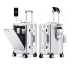 HotWay 20 Inch Carry On Luggage with Cup Phone Holder and Laptop Compartment, PC Hard Shell Suitcase with Spinner Wheels and USB Port, Silver Luggage for Business Travel (22x14x9 Airline Approved)