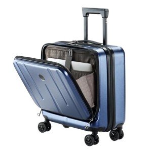 Kaleenie 16" Carry On Briefcase Luggage with 2 Laptop Compartments, Lightweight Hardshell Suitcase with Spinner Silent Wheels, for Commute Work Business Trip, Dark Blue