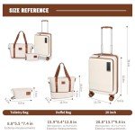 WireHot 20 inch Small Carry On Luggage Front Open with Laptop Pocket, ABS+PC Hard Shell Suitcase with Spinner Wheels TSA Lock & YKK Zipper, 20in/Toiletry Bag/Handbag, Apricot Off White