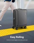 LUGGEX Carry On Luggage with Compartment and Cup Holder, Expandable PC Hard Shell Suitcase with Front Pocket (Gunmetal, Carry-On 20-Inch)