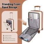 WireHot 20 inch Small Carry On Luggage Front Open with Laptop Pocket, ABS+PC Hard Shell Suitcase with Spinner Wheels TSA Lock & YKK Zipper, 20in/Toiletry Bag/Handbag, Apricot Off White