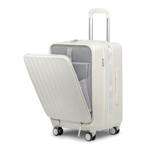 KYME Hardside Carry On Luggage with Laptop Compartment (White, Carry-On 20 Inch)