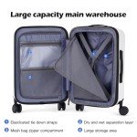 BISON DENIM 20 Inch Carry On Luggage, PC Lightweight Hardside Expandable Carry-On Luggage Airline Approved With Spinner Wheels, Front Compartment, Cup Holde, TSA-approved Lock, USB Port, Black