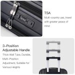 BISON DENIM 20 Inch Carry On Luggage, PC Lightweight Hardside Expandable Carry-On Luggage Airline Approved With Spinner Wheels, Front Compartment, Cup Holde, TSA-approved Lock, USB Port, Black