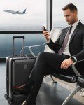 LUGGEX Carry on Luggage 22x14x9 Airline Approved, PC Hard Shell Suitcase with Front Pocket, Expandable Luggage with USB Port (Black, 20 Inch, 36.7L)