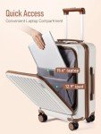 FIGESTIN Carry on Luggage 22x14x9 Airline Approved, 20 Inch Carry on Luggage with Front Compartment, Travel Carry on Suitcase Lightweight with Wheels Beige with Brown (TSA Approved)